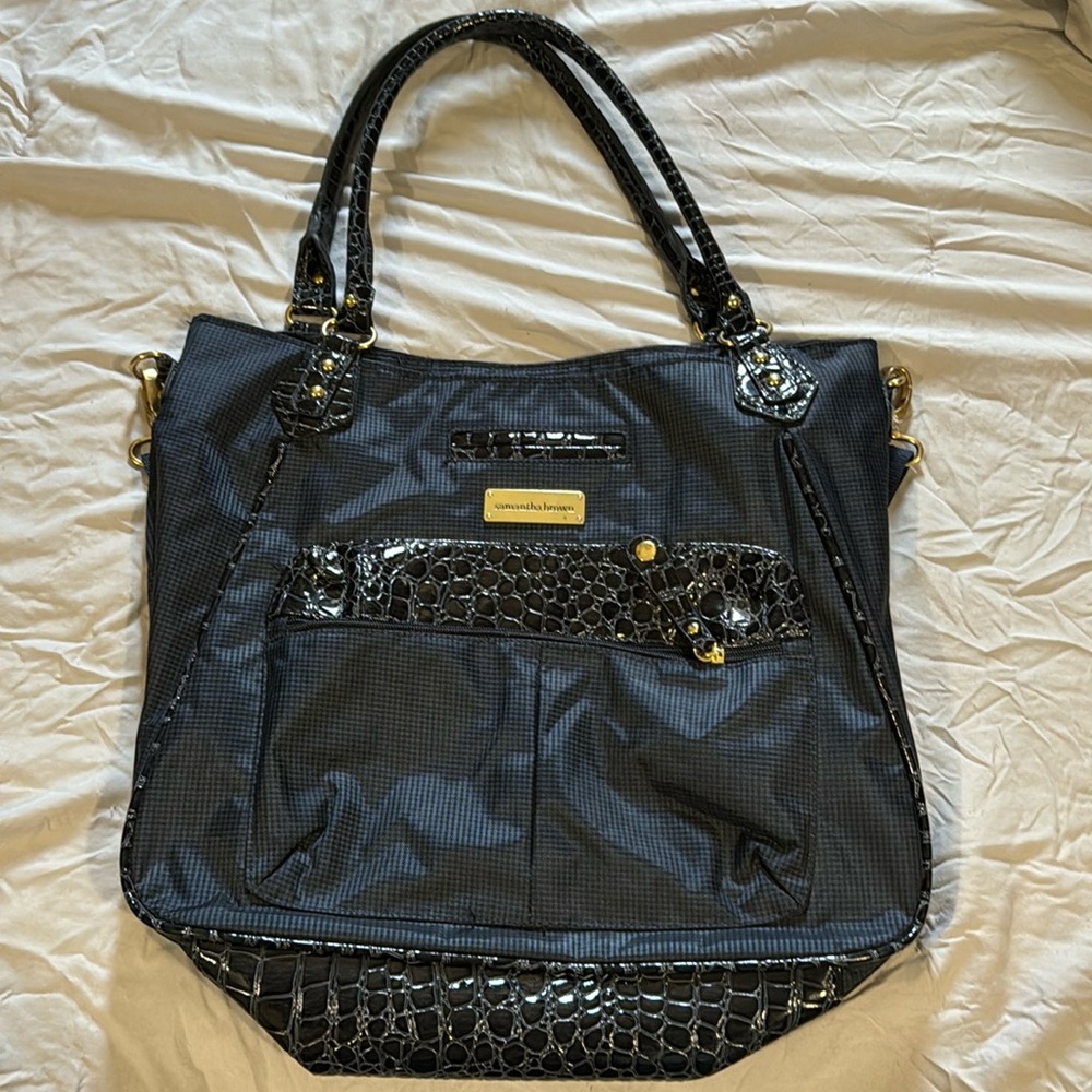 SAMANTHA BROWN Navy Croc Embossed Tote Carry-On Overnight Weekender Bag